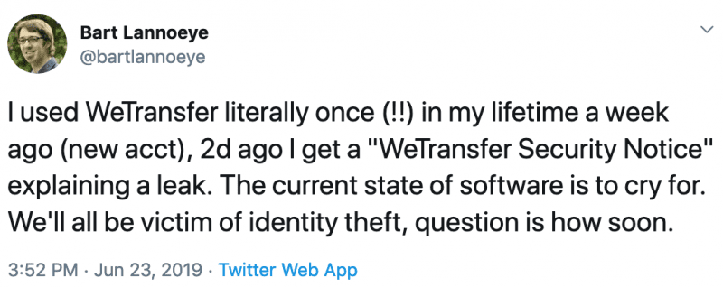 Twitter-Statement after WeTransfer security incident in 2019